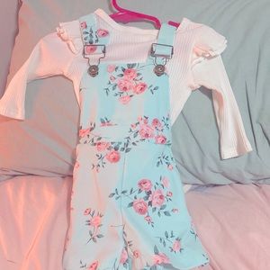 An adorable floral overall set purchased from Amazon.